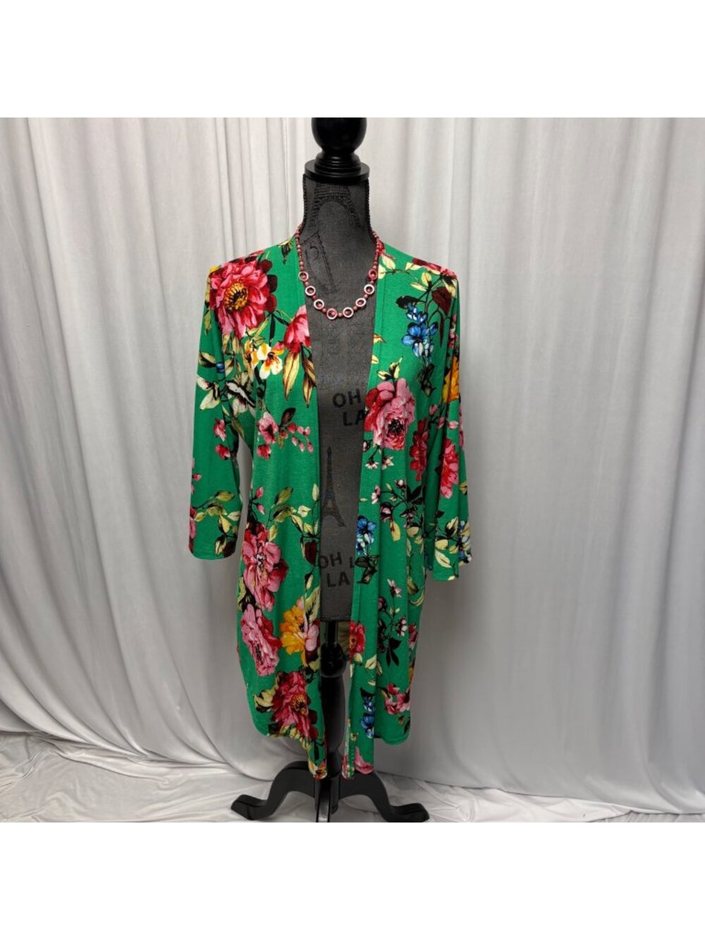 Lime N Chili Cardigan Womens Small Green Floral Open Front Kimono Boho Layering